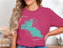 Pink t-shirt with map outline of Clearwater Lake, Minnesota.