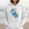 White hoodie with Webster Lake Massachusetts map and compass graphic.