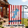 Garden flag with red and white stripes, Canobie Lake shape, and "The Smith Family".