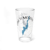 Clear glass pint glass with Lake Bomoseen outline and compass design.