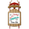 Wooden sleigh ornament with "Merry Christmas From Dream Lake" text and snowflake designs.