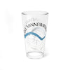 Clear pint glass with "Lake Minnewanka Banff" text and a compass design.