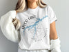 White t-shirt with Hyco Lake map, compass rose, and "North Carolina" text design.