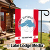 Garden flag with Lake Superior map, compass, and "The Smith Family" text.
