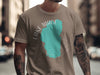 Taupe t-shirt with a turquoise Lake Tahoe graphic and compass rose design.