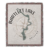 Woven blanket featuring a map of Bartlett Lake and compass, with "Bartlett Lake Arizona" text.