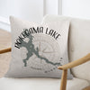 Pillow with Pokegama Lake map graphic and compass rose, text says "MINNESOTA".