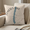 Conesus Lake New York map graphic on textured throw pillow.