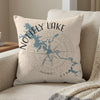 Nottely Lake Georgia map and compass design on a cream pillow.