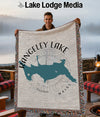 Woven blanket with Rangeley Lake map and "Maine" text.