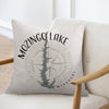 Throw pillow with "MOZINGO LAKE MISSOURI" and compass design.
