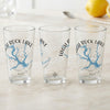 Three clear glasses with "High Rock Lake North Carolina" and a compass map design.