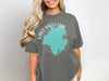 Gray t-shirt with "Lake Moultrie South Carolina" text and a turquoise map graphic.
