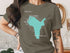 Teal map outline of Lake Stevens, Washington on a gray t-shirt.