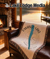 Tapestry blanket with Owasco Lake design featuring a compass and New York text.