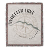 WHEELER LAKE, ALABAMA woven throw blanket with compass and lake outline.