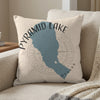 Pillow with Pyramid Lake map outline and text, Nevada