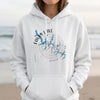 White hoodie with Falls Lake map and compass graphic, North Carolina text.