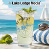 Glass of lime and mint drink with Lake Powell map and compass design.
