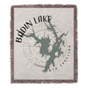 Tapestry with Badin Lake map and compass design, "North Carolina" text.