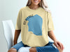 Yellow t-shirt with blue Red Lake Minnesota graphic and compass rose.