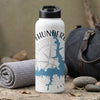White water bottle with "THUNDERBIRD OKL" and a map silhouette above a compass rose.