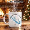 White mug with Sam Rayburn Reservoir map and compass design.