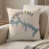 Skiatook Lake Oklahoma map design on decorative pillow with compass rose.