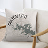 Canyon Lake Texas map and compass design on a light-colored decorative pillow.