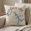 Pillow with Deep Creek Lake Maryland map and compass design.