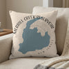 Pillow with Merrill Creek Reservoir map graphic and text.