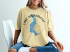 Yellow t-shirt with Lake Sammamish, Washington map and compass design