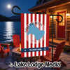Garden flag with red and white stripes, Lake Calhoun map, and "The Smith Family" text.