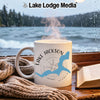 White mug with Lake Jackson Georgia map and compass design.