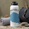 White water bottle with Monroe map graphic and compass design