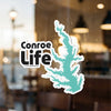 Conroe Life sticker with a teal lake outline and copyright notice.