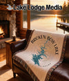 Fringed throw blanket with Broken Bow Lake Oklahoma map and compass design.