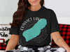 Black t-shirt with "Convict Lake California" graphic and lake outline.