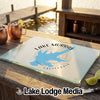 Textured glass cutting board featuring a blue map of Lake Murray, California, with compass rose graphics.