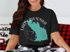 Black t-shirt with Lake Lawtonka Oklahoma map and compass graphic.