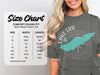 Size chart for Comfort Colors 1717 heavyweight adult tee with width and length measurements.