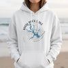 White hoodie with High Rock Lake, North Carolina compass graphic and watermark.