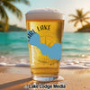 Glass of beer with "EARL LAKE WISCONSIN" text and blue lake shape.