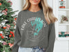 Dark gray sweatshirt with a compass rose and turquoise Lake Charleston, Ontario graphic.