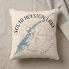 Pillow with South Holston Lake map design and compass rose, Virginia.