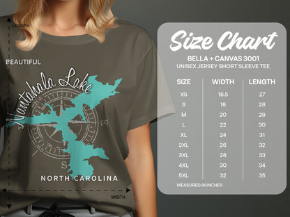 Size chart for a unisex jersey short sleeve tee, showing measurements in inches.