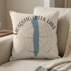Pillow with Mosquito Creek Lake map design and compass rose.
