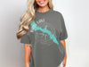 T-shirt with Bass Lake, California map and compass graphic.