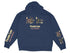 Navy hoodie with Folsom Lake California graphic and nautical design.
