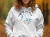 White hoodie with a compass design and map of Lake Dardanelle, Arkansas.